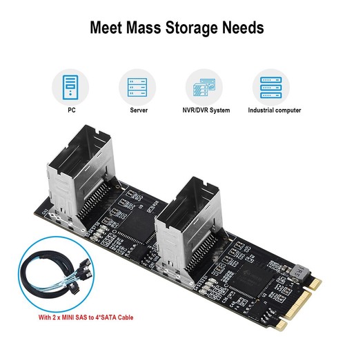 Tarjeta Controladora M.2 PCIe3.0 a 8 Puertos SATA 6G Llave B/M con 2 Interfaz Mini SAS - Imagen 4 de 6