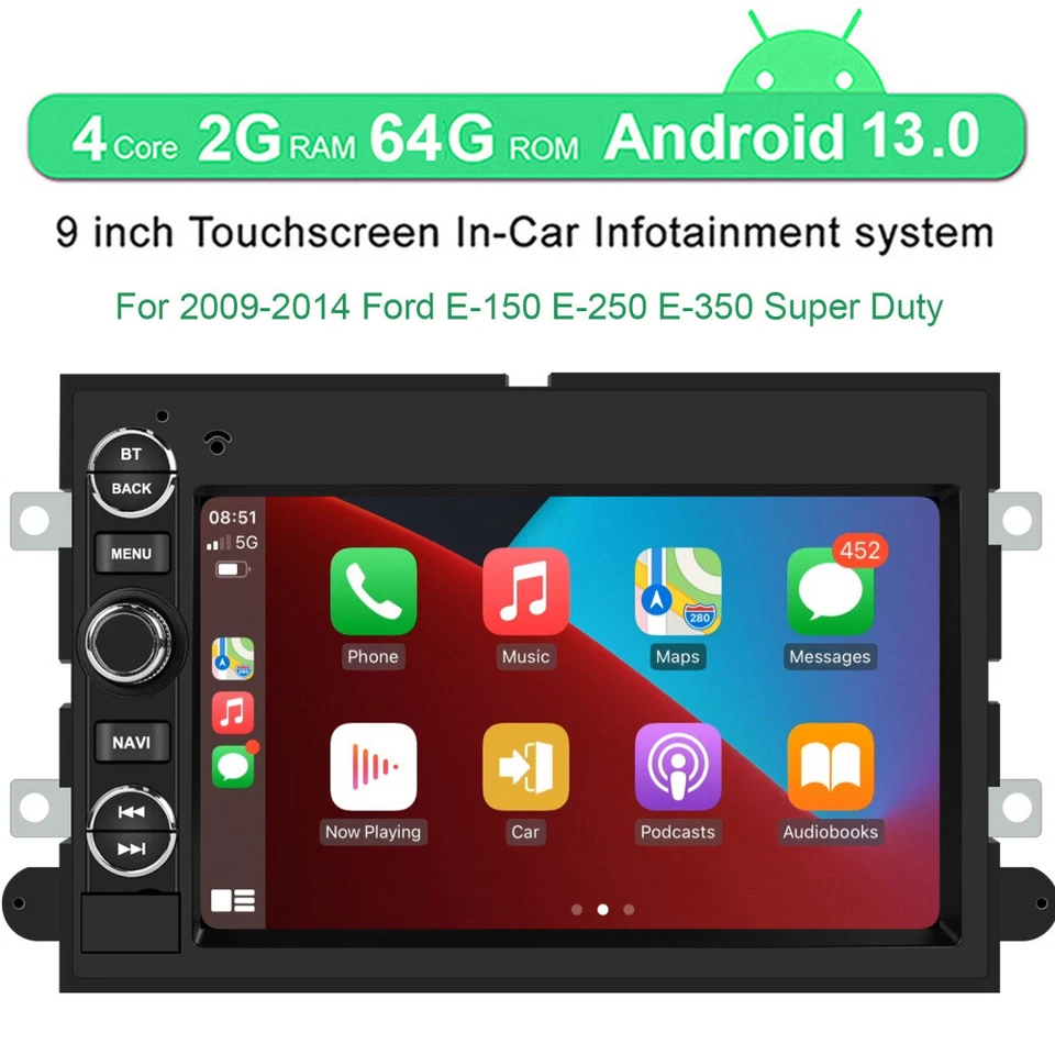 For 2009-2014 Ford E150 E250 E350 7" Carplay Android 13 Car Stereo Radio GPS NAV - Image 2 of 4