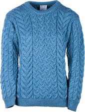 Ladies Cable & Weave Wool Crew Neck Sweater By Aran Mills - Marine Blue
