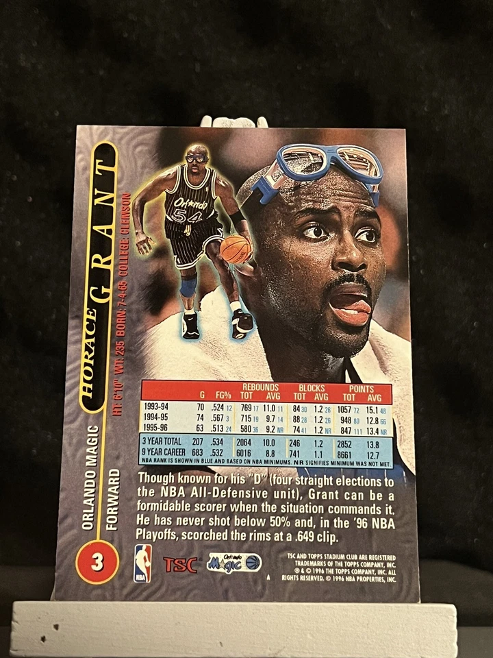 1996-97 Stadium Club Orlando Magic #3 Horace Grant Basketball NBA Card - Image 2 of 2