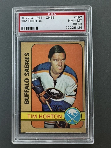 1972-73 TIM HORTON O-Pee-Chee Buffalo Sabres HOF OPC Hockey Card #197 PSA 8 NMMT