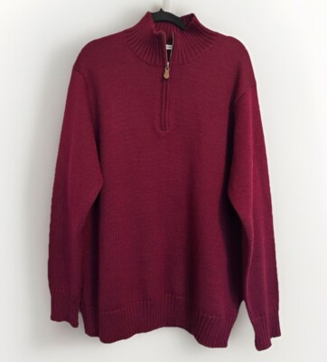 WoolOvers Zip Neck Sweater Red Wine Burgundy Pure Wool XXL Classic