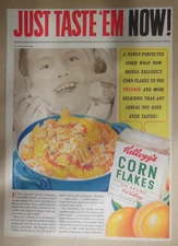 Kellogg's Cereal Ad: Fresh Peaches and Corn Flakes ! 1939 Size: 11 x 15 inches