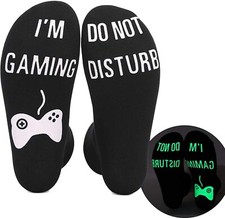 'Do Not Disturb I'M Gaming Socks, Glow in Dark Funny Novelty Gift - 7" Length