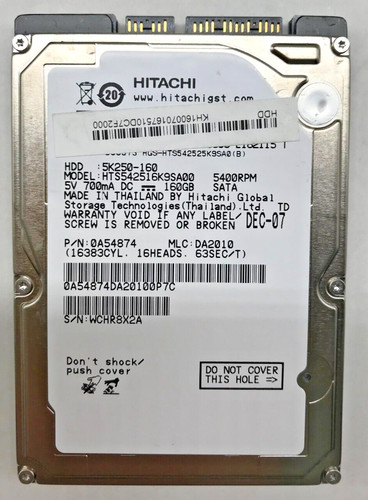160 GB SATA NOTEBOOK FESTPLATTE HITACHI HTS542516K9SA00 HDD  2,5 ZOLL #NFP677