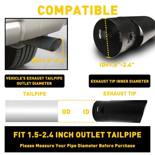 Black Car Exhaust Pipe Tip Rear Tail Throat Muffler Accessories 2.5" Inlet New - Picture 3 of 14