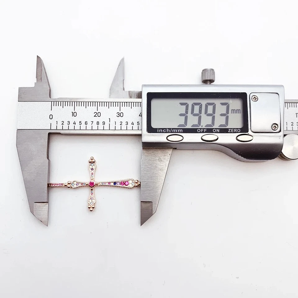 Colgante Cruz Plata de Ley 925 Rosa Realeza Antiguo Vintage 1.5 Pulgadas Regalo Foto 4 de 4