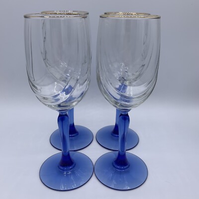 4 Lenox Cobalt Blue Stem Wine Glasses Goblets 8 Swag Drape Gold Rim 8 oz |  eBay