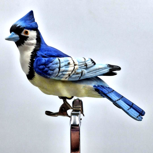 Bisque Ceramic Bird Clip On Bluebird Goldfinch Blue Jay Waxwing Robin Vintage - Picture 8 of 42