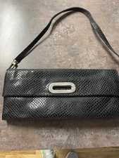 The Prune Designer Leather faux Snakeskin Clutch/sholder Bag, Black