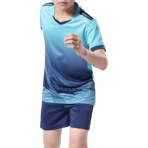 Unisex Kids Boys Football Uniform Gradient Color T-shirt With Shorts Sports - Picture 48 of 79