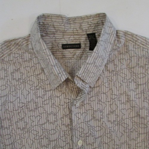 Structure Mens 2XL Beige and Brown Floral Button Up Shirt - Picture 2 of 5