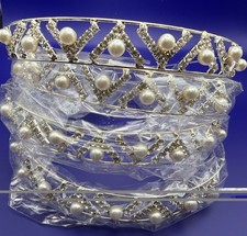 4 Pack Pearl Rhinestone Tiara Headband Set Faux Pearl Bridal Prom Headpiece