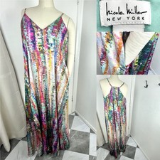 Nicole Miller Plus Size 1X Multi Colored Maxi Dress W Pockets Beach, Cruise,