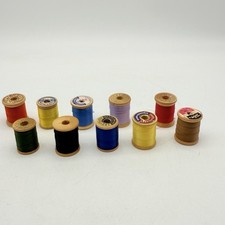 Vintage Thread On Wooden Spools Lot of 10 Mixed Brands  Colors