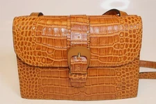 Pat Nash NEW Tauriana Cognac Croco Embossed Leather Crossbody Satchel Shoulder