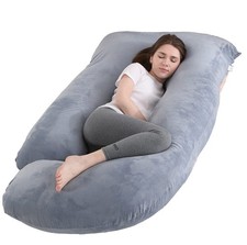 Pregnancy Pillow J-Shaped Full Body Pillow, 59 inch with Velvet Cover Easy to Re