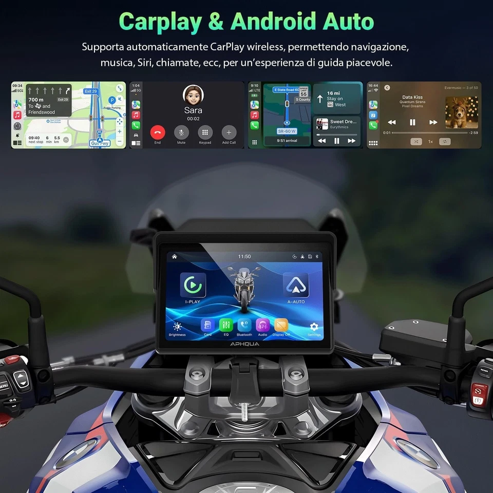Autoradio per Moto da 5" con CarPlay e Android Auto Wireless, IP67 , Touchscreen - Immagine 3 di 4