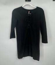 Free People Womens Dress XS Black Casual Pullover Lace Up Front Stretchy Knit