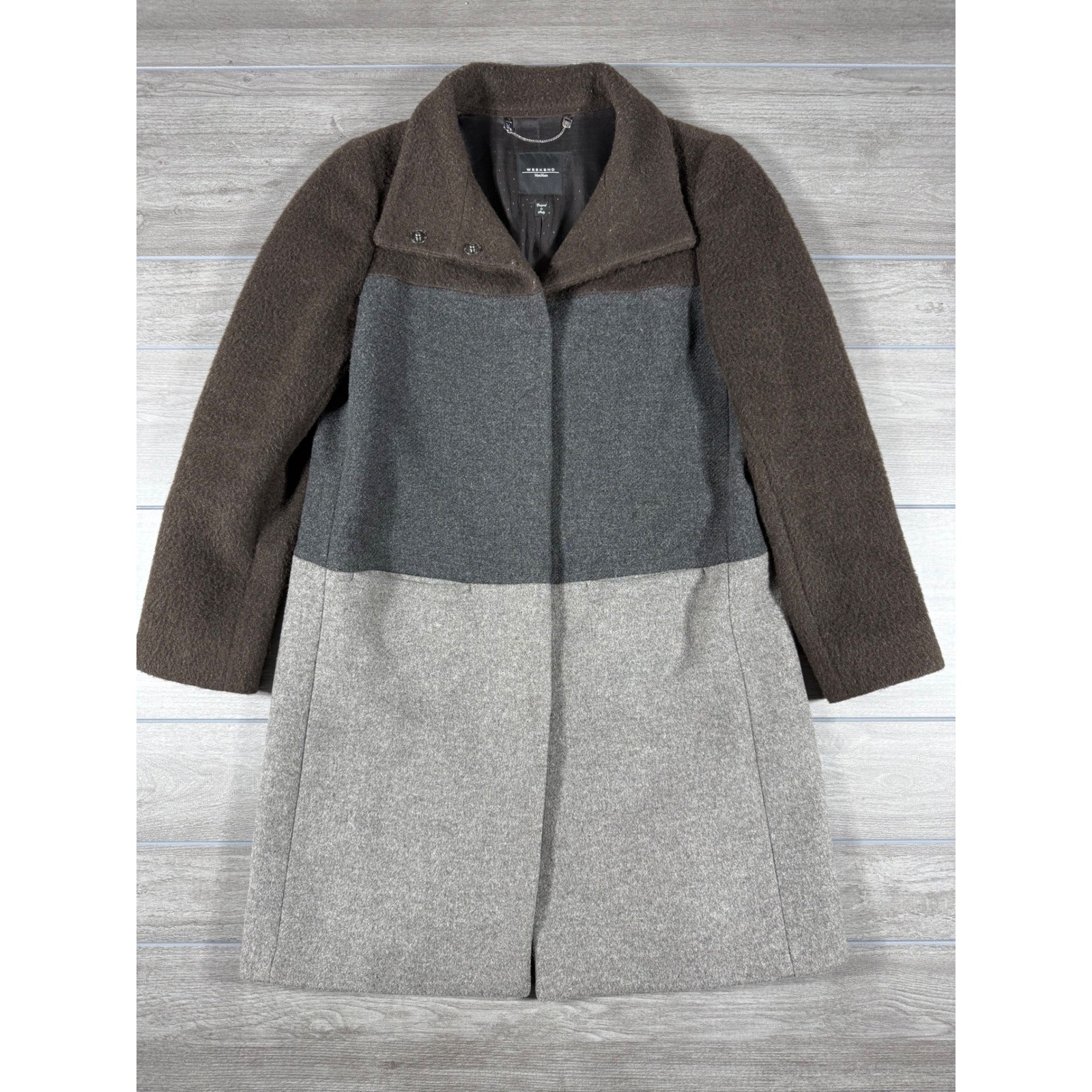 Weekend Max Mara Wool Alpaca Mohair Colorblock Coat Brown Grey Size 10