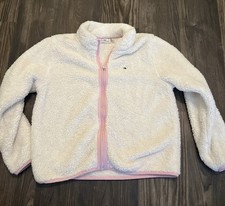 VINEYARD VINES Girls Sherpa Fleece Jacket Cream Zip-Up Cozy Fall Layer Size L 14