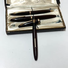 Vintage Sheaffer's Pen & Pencil Set - Fountain 14k Feather Touch Brown - As is