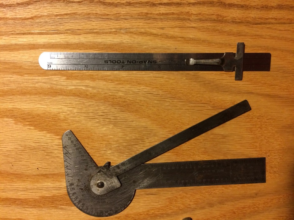 Snap-on ruler; Starrett depth (236); Caliper; #16 Protractor (1937 ...