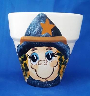 Smiling Witch Flower Pot - Adorable - Halloween Fun - 4''-High  4''-Round