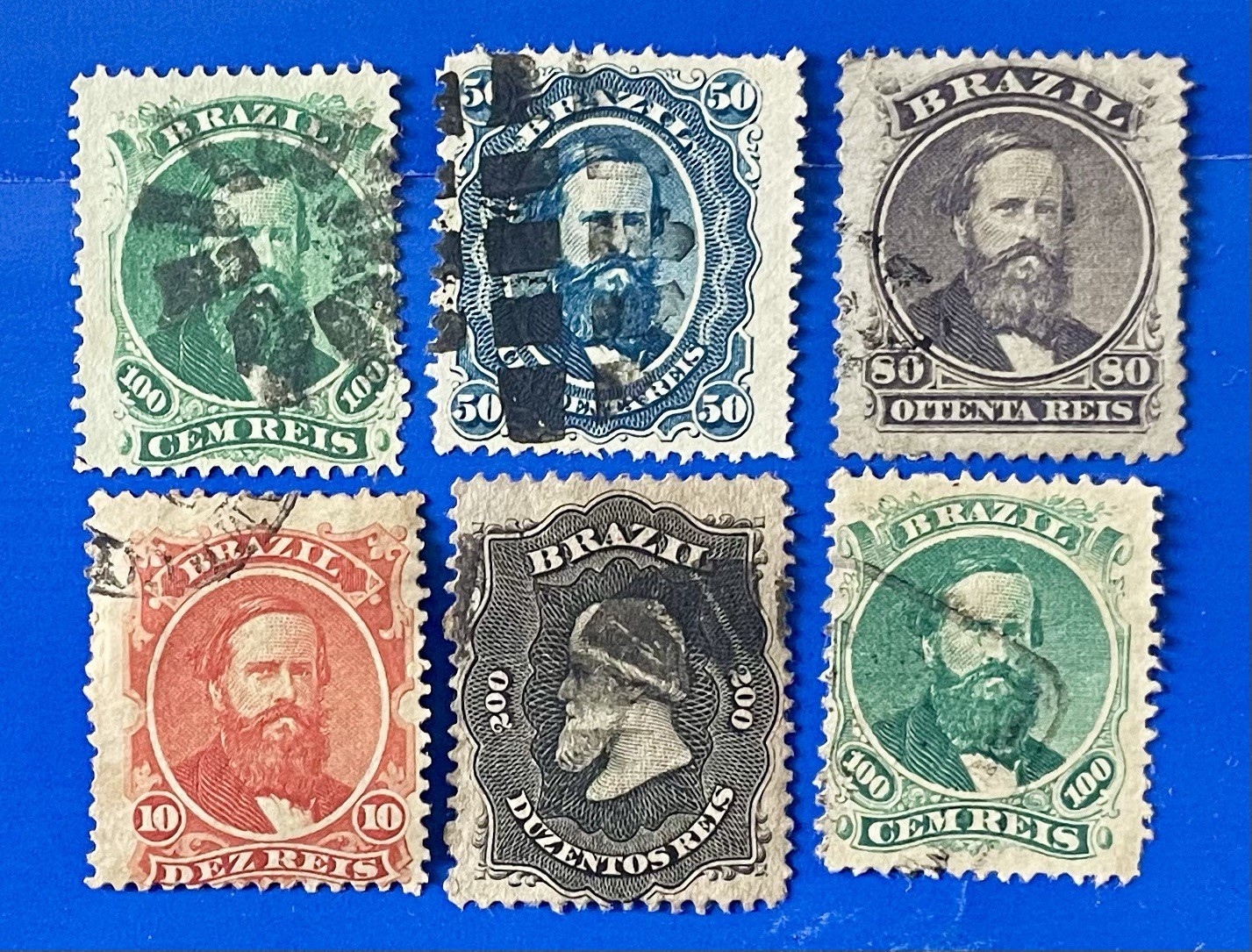 Antique Brazil 1866 Emperor Dom Pedro Stamps Used