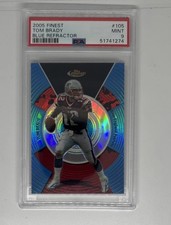2005 Topps Finest Tom Brady #105 Blue Refractor 165/299 PSA  9