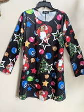 Woman Ruiyige Black w/Red & White Christmas Designs Dress XL #413