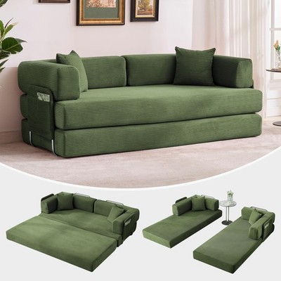 778.7'' Oversized 5-in-1 Corduroy Sleeper Folding Sofa Bed with Pillows