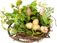 6 Inch Blossom Bird’S Nest with Eggs, Faux Flowers, Leafy Greens and Berries, Sp