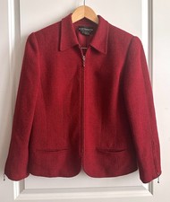 Vintage 90s Liz Claiborne Collection Red Tweed Blazer Zip Front Size 8 Petite