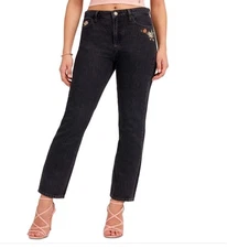 NWT.  Guess Woman's Girly Embroidered High-Rise Straight Leg Jeans 