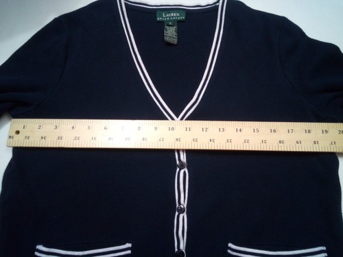 Lauren Ralph Lauren Cardigan Sweater Women S Blue V-Neck Pockets Long Sleeve - Picture 10 of 19
