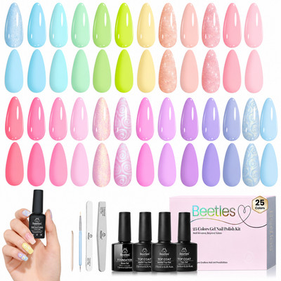 Beetles Pastel Gel Polish Set 25 Colors Rainbow Spring Kit Base Top Coat UV LED