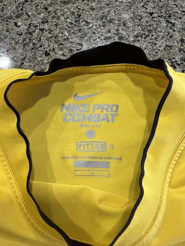 Men Nike Pro Combat Fitted Dri-Fit Yellow Livestrong L Shirt Workout Compression - Picture 11 of 21
