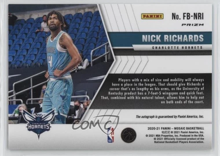2020-21 Panini Mosaic Fast Break Prizm Nick Richards #FB-NRI Rookie Auto RC - Image 2 of 3
