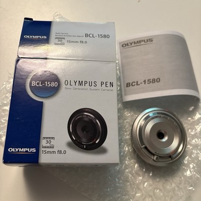 Olympus 15mm f/8 Lens BCL-1580 Silver for PEN Camera W/cap Box & Instructions