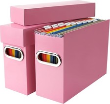 File Organizer Box with Lid  Handle, Thickened Cardboard Hanging File Folder...