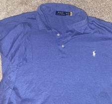 Polo Ralph Lauren Mens 2XB 2XL Big Solid Blue Polo Shirt Cotton Soft White Pony