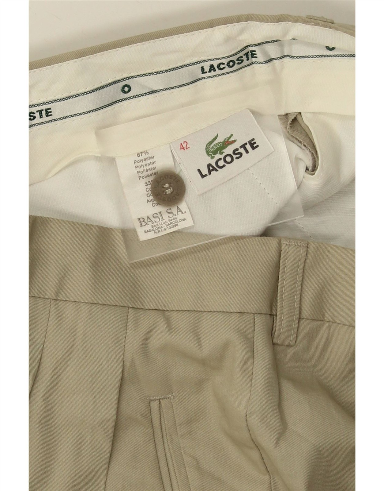 LACOSTE Mens Pegged Casual Trousers Size 42 Large W32 L30 Beige Polyester BY09 thumbnail 4