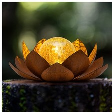 Huaxu Solar Lights Outdoor Decor Metal Lotus Flower LED Imitation rust