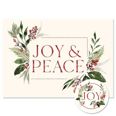 Colorful Images Joy Peace Christmas Greeting Cards And Matching Seals- Set Of