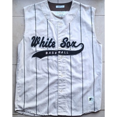 Chicago White Sox 90s STARTER Vest SCRIPT jersey L cream Pinstripe