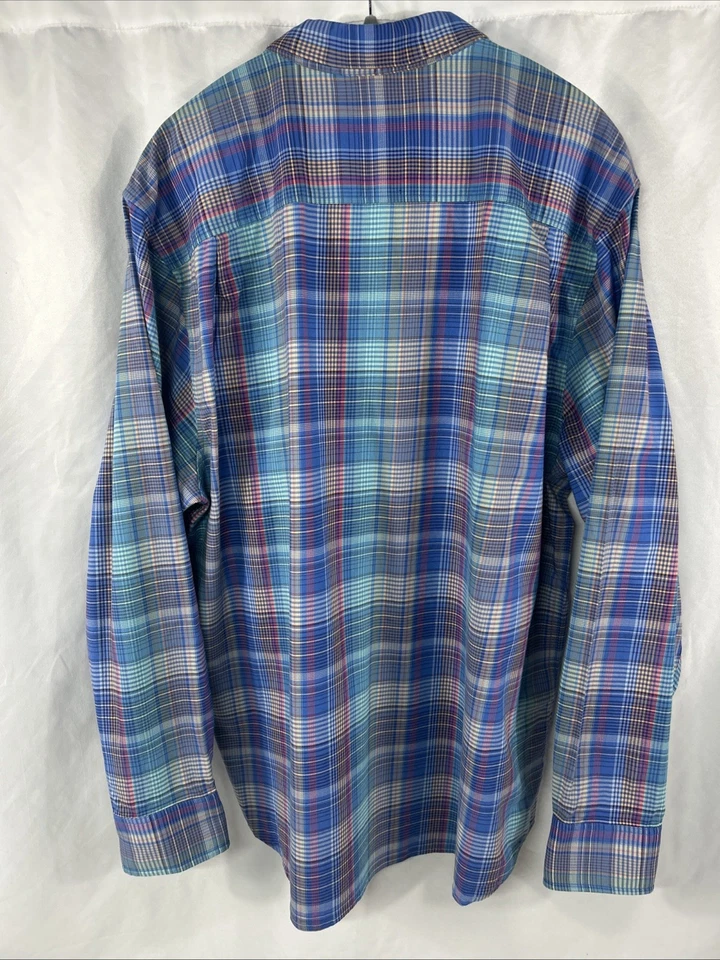 Camisa Tommy Bahama Para Hombres XL Azul A Cuadros Seda Algodón Abotonada Manga Larga Oficina Foto 3 de 4