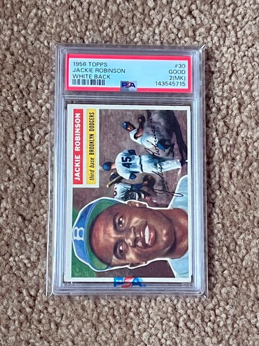 1956 Topps Jackie Robinson White Back #30 Brooklyn Dodgers Fresh Grade PSA 2(MK)