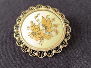 Authentic Antique 800 silver brooch, porcelain hand painted, gold plated