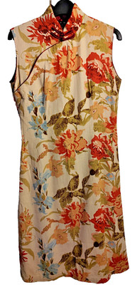 Leinen Sommerkleid, Floral, Chinesischer Kragen, Gr. 36